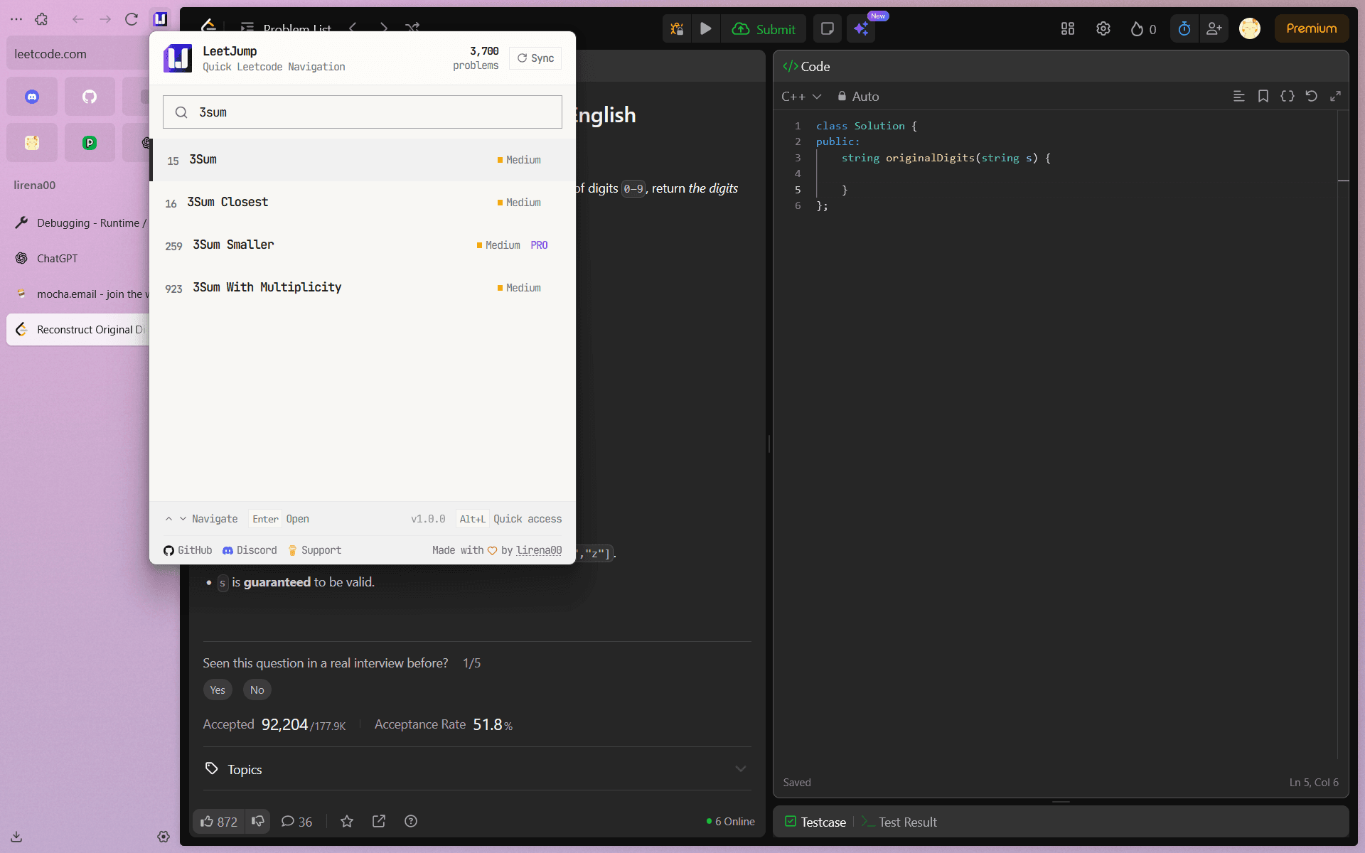 Search by title demo - typing 'binary search' to find related problems
