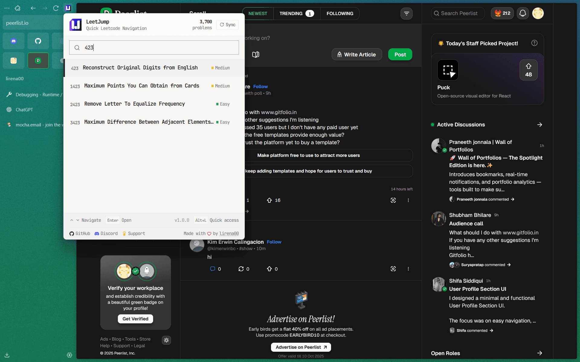 Search by number demo - typing '1' to find Two Sum problem